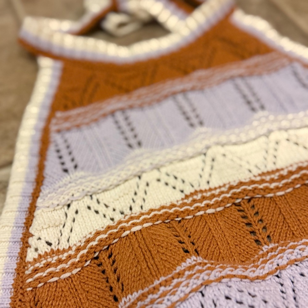Sisstrevolution Knit Halter Top Rust Lavender Cream Striped Pointelle Boho XS - Picture 6 of 9